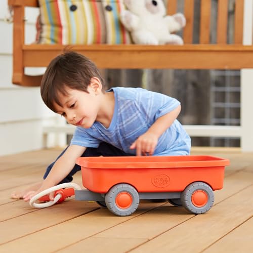 Image of Green Toys Wagon, Orange CB - Pretend Play, Motor Skills, Kids Outdoor Toy Vehicle. No BPA, phthalates, PVC. Dishwasher Safe, Recycled Plastic.