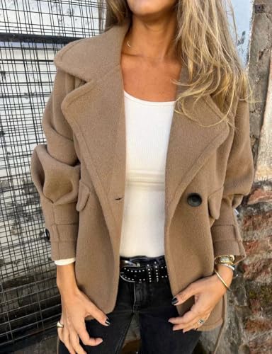 chouyatou Women's Retro Lapel Double Breasted Wool Coat Business Casual Wool Blend Pea Coat Overcoat2
