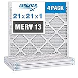 Aerostar 21x21x1 MERV 13 Pleated Air Filter, AC Furnace Air Filter, 4 Pack (Actual Size: 20 7/8' x...