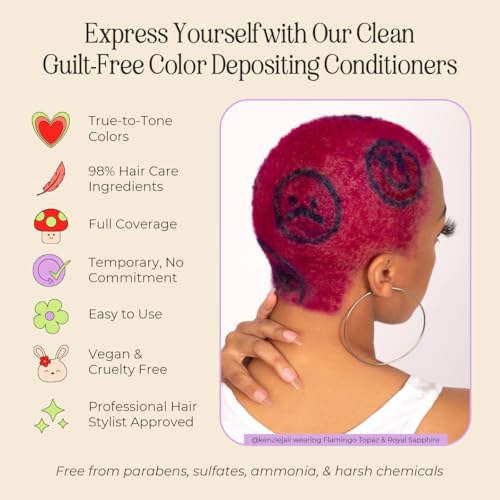 Image of INH Semi Permanent Hair Color | Color Depositing Conditioner | Pink Hair Dye | No Bleach, No Peroxide Temporary Flamingo Topaz Tint for Women, Men | Vegan, Ammonia Free, Sulfate Free, Ready to Use 6oz