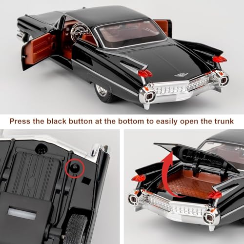 Image of 1:32 Scale Cadillac Eldorado Alloy Pickup Car Toy Metal Pull Back Diecast Car with Openable Door and Sound Light, Gifts Toys for Kids【Black】