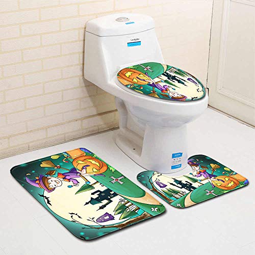 Claean-Acces-Home Toilettendeckelbezug 3 Stück Halloween Party Toilettensitzbezug Memory Foam Wc Matte Kürbislaterne Gedrucktes Anti-Rutsch-Bad-Set Für Badezimmer-Nr. 2_50X80Cm 3St