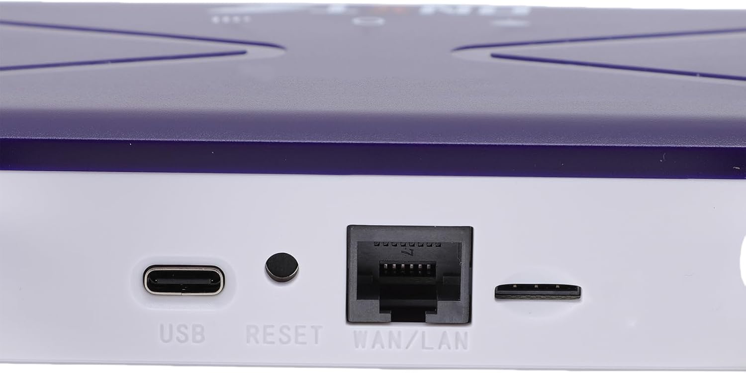 Van dichtbij view of the router's ports including USB, Reset button, and WAN/LAN port.