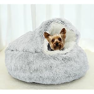 Dog-Cave-Bed-for-Small-Dogs-Cats-Pets-Anti-Anxiety-Calming-Plush-Dog-Beds-Fluffy-Covered-Hooded-Cozy-Burrow-Puppy-Beds-Anti-Slip-Bottom-Washable-Pet-Sleeping-Bag-20-D-Grey - Cucciolini Doodles   Dog-Cave-Bed-for-Small-Dogs-Cats-Pets-Anti-Anxiety-Calming-Plush-Dog-Beds-Fluffy-Covered-Hooded-Cozy-Burrow-Puppy-Beds-Anti-Slip-Bottom-Washable-Pet-Sleeping-Bag-20-D-Grey