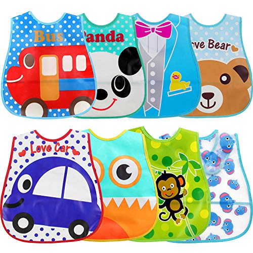 8 Piezas Baberos, Ouinne Baberos con Mangas Impermeable EVA Unisex para Bebé 6 Meses a 6 Años