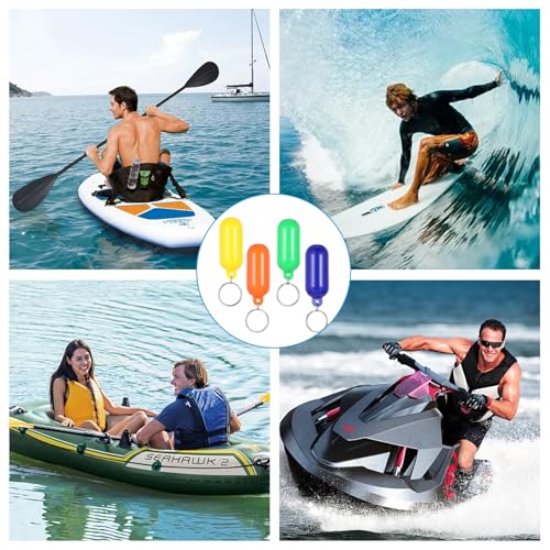 Image of 4pcs Boat Key Floating Keychains, 2.56x0.98in Cylindrical Shaped Foam Floating Key Ring, Waterproof Boat Float Ring, Water Sport Accessory for Boating Surfing Rowing Fishing Outdoor Sports (4 Colors)