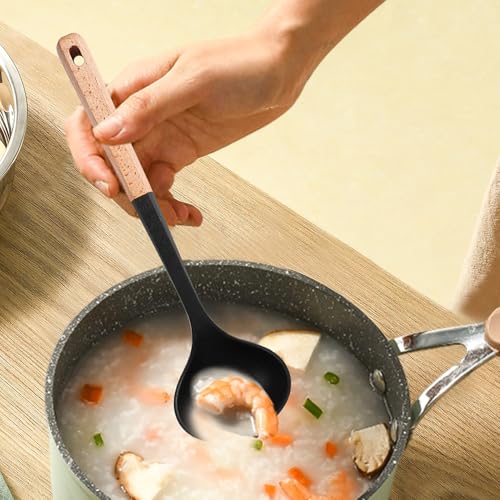 Silicone Cooking Spoons - Heat Resistant Kitchen Utensils, Nonstick Wood Handle Spatula Set with Multi-Purpose Design, Ideal for Baking, Stirring, Serving, and Cooking at Home or Restaurant – Image 6