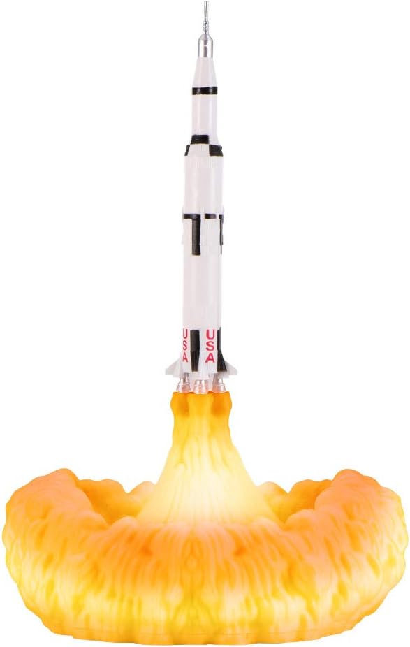 DEBEME 3D Print Rocket Lamp Rechargeable Space Shuttle Lamp Night Light Room Decoration for Rocket Lovers 28cm (B)