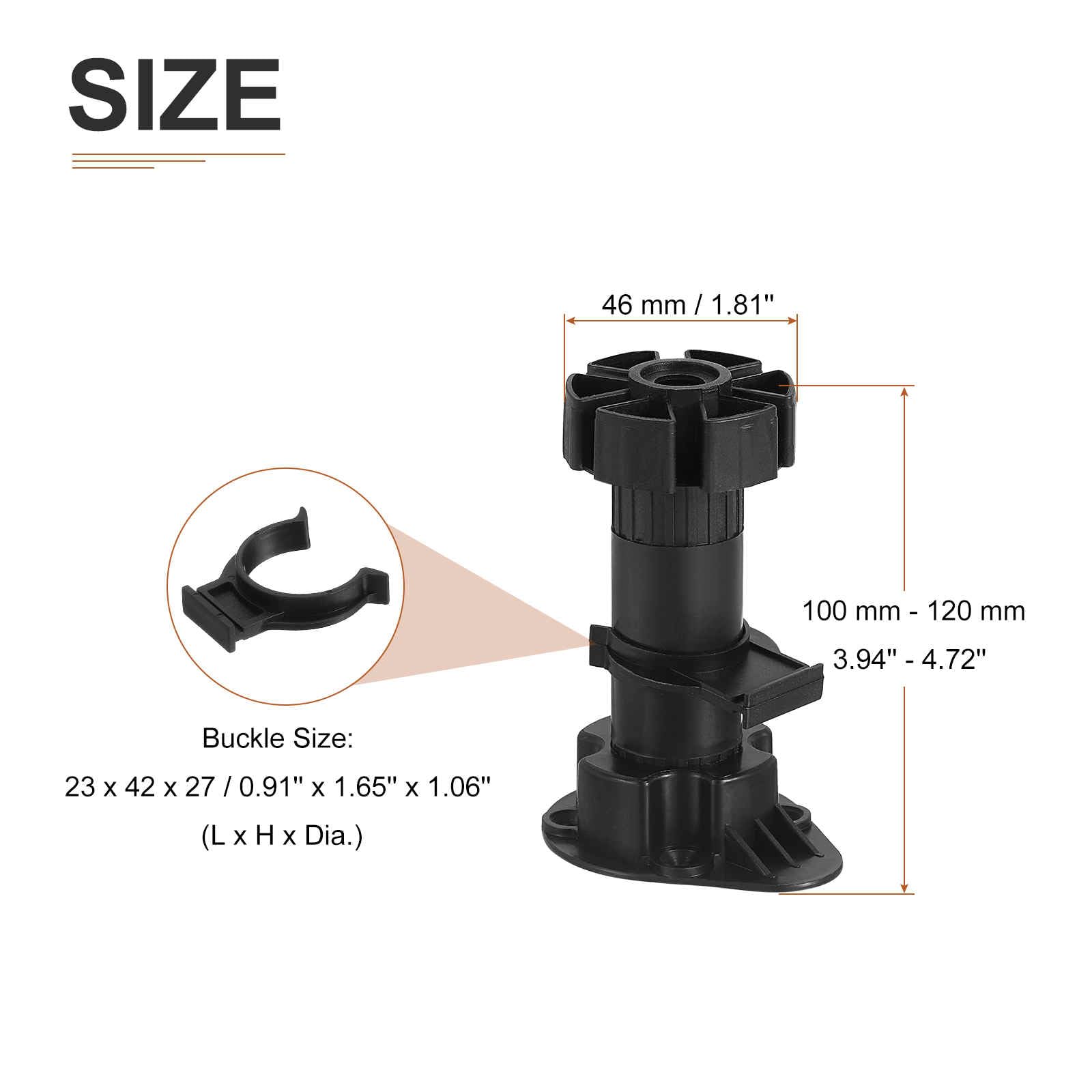DTGN 100x46mm(LxW) Adjustable Leveling Feet - 4Pack- Good for Furniture - Leveler Support Frame Replacement Legs - Black - Image 2