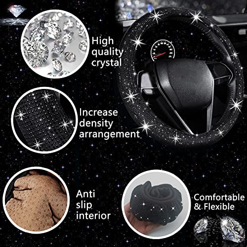 Image of NBTEPEM 27 PCs Black Bling Car Accessories Set for Women, Steering Wheel Covers Universal Fit 15 Inch, Bling License Plate Frame, Bling Phone Holder, Bling Car Coasters (Black Diamond)