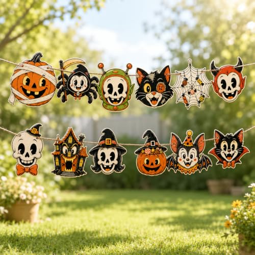 Image of Halloween Vintage Banner, 12 Piece Retro Halloween Hanging Decorations