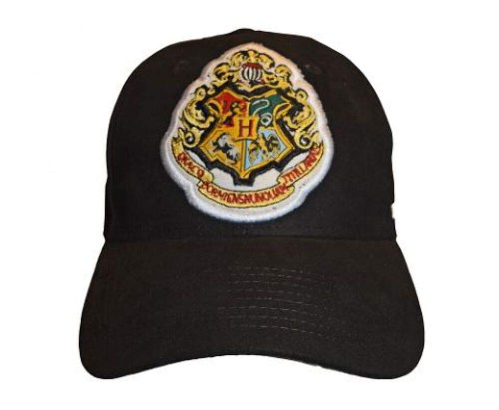Gwcc Unisex Black Harry Potter Hogwarts Baseball Cap – Adjustable Hat With Appliqué Crest & Deathly Hallows Clasp