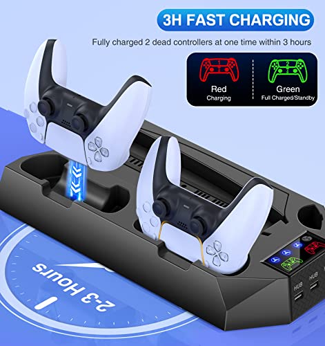 Ps5 Stand With Ps5 Controller Charging Station Cooling Station For Playstation 5 Ps5 Console Disc/Digital Edition, Ps5 Accessories-Cooler Fan/Remote Charger/Media&Headset Holder/3-Usb Hub/Screw Black #TOP5