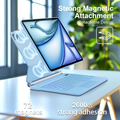 Image of Keyboard Case for iPad Air 13 inch (M4 /2026 /M3 2025 /M2, 2024),iPad Pro 12.9 inch (3 /4 /5 /6th Gen),Easy-Set Magnetic Stand- 7-Color Backlit - Removable Cases with Multi-Touch Trackpad Keyboard