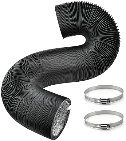 Cenipar 4 Inch 16 FT Flexible Dryer Vent Hose Adjustable Black Air Aluminum Ducting Thick Layer Non-Insulated with 2 Clamps Used in Air Duct Fan Systems