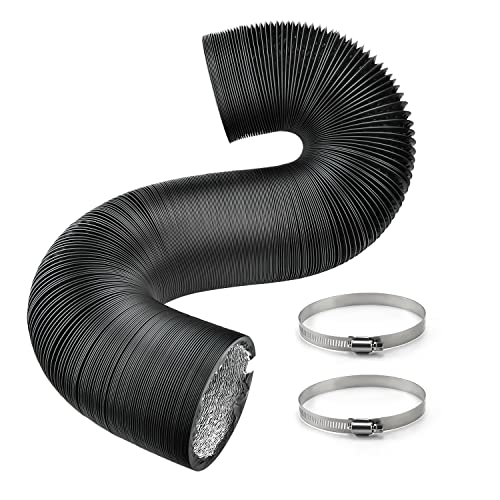 Cenipar 4 Inch 16 Ft Flexible Dryer Vent Hose Adjustable Black Air Aluminum Ducting Thick Layer Non-Insulated With 2 Clamps Used In Air Duct Fan Systems #TOP3