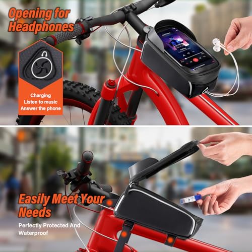 LYCAON Bike Phone Frame Bag - Bicycle Phone Mount Bag, Waterproof Top Tube Bike Phones Case Accessories with Sensitive Touch Screen, Bicycle Pouch, Fits 6.7" Phone (Premium) - Image 3