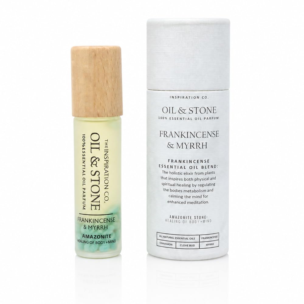 OIL & STONE Vanilla Rose Natural Oil Perfume 0.33 Fl Oz (10 ml) – Alcohol-Free Roll-On Fragrance with Pink Quartz Roller and Earthstones, Rose, Vanilla & Chamomile, Made in USA