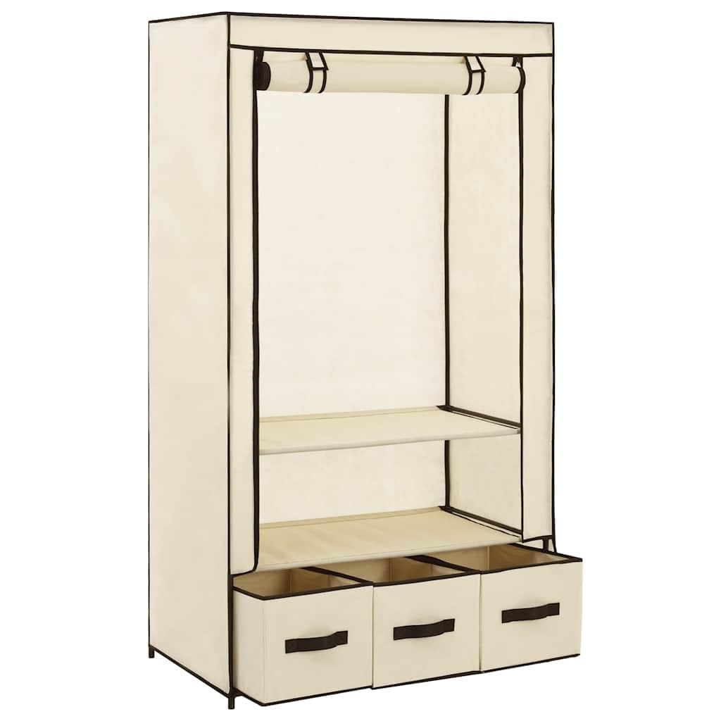 Tragbarer Kleiderschrank Creme 87 x 49 x 159 cm Stoff Kleiderbox mit Kleiderständer Faltbarer Schrank für Kleidung und Schuhe 4 Fächer Staubschutz Aufbewahrung