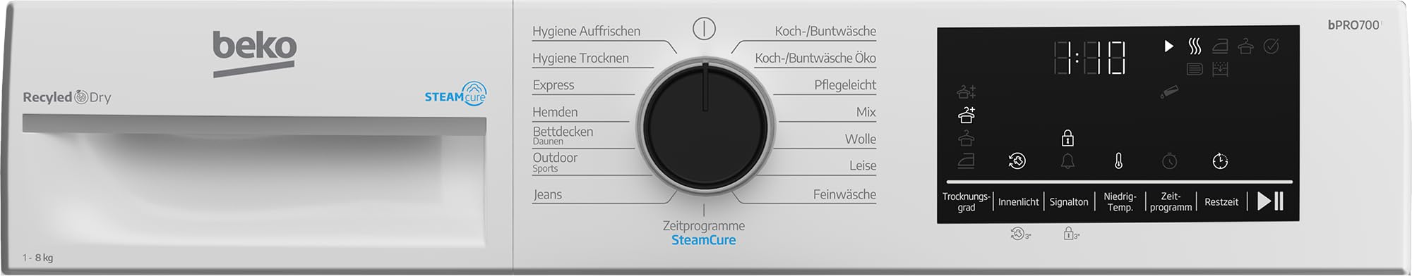 Beko B5T68219 Wäschetrockner, 8 kg, Frontlader Wärmepumpentrockner, 15 Programme, Kondenstrockner, Säulenfähig, Aquawave Schontrommel, Weiß