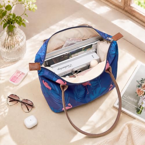 Image of Tote Bag for Women, Casual Hobo Foldable Shoulder Zipper Handbag | Water Repellent Nylon with Leather Handles Fit 15 inch Laptop for Work Weekender Travel Commute