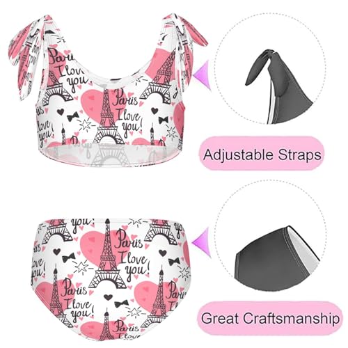 QUGRL Eiffel Tower Heart Girls Swimsuit Bikini Set Paris I Love You Kids Bathing Suits for Girls 2 Piece Bowknot Swimwear Tankini Hawaiian 7-8 Years Multicoloured2