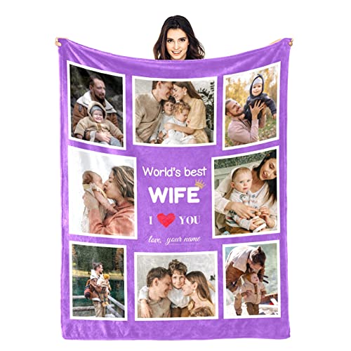 Product Image of the Gifts for Wife Custom Blankets with Photos Best Wife Blanket Personalized Picture Blanket Customized Blankets with Photo Collage Throw Christmas Valentines Day Birthday Couple Gifts from Husband