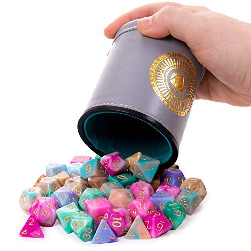 Wiz Dice Cup Of Illusion - 35 Polyhedral Dnd Dice & Dice Shaker Cup & Box For Storage (5 Set Of 7 Unique Colors) -Polyhedral Role Playing Dice In Unique Colors - Dnd Accessories For Ttrpg Dice Games #TOP2