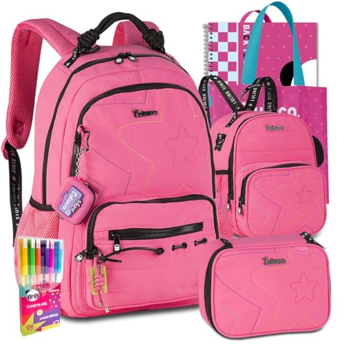 Kit Mochila Luluca Escolar Lancheira Estojo Escolar Meninas Resistente Infantil Juvenil (Rosa)