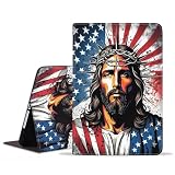 JDHJFBFJNP Case for iPad Pro 11 Inch M4 (2024, 5th Generation), Premium PU Leather Stand Folio Cover with Auto Sleep/Wake for iPad Pro 11 2024, American Flag Christian Jesus