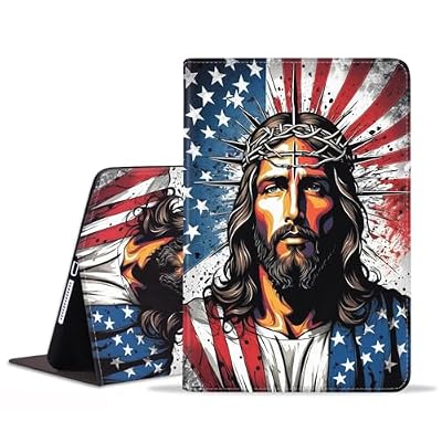 JDHJFBFJNP Case for iPad Pro 11 Inch M4 (2024, 5th Generation), Premium PU Leather Stand Folio Cover with Auto Sleep/Wake for iPad Pro 11 2024, American Flag Christian Jesus