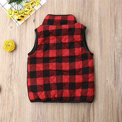 Toddler Baby Girl Plaid Zipper Jacket Kids Sleevless Fall Winter Warm Waistcoat Vest Pocket Coat Tops (Red, 1-2T) #TOP3