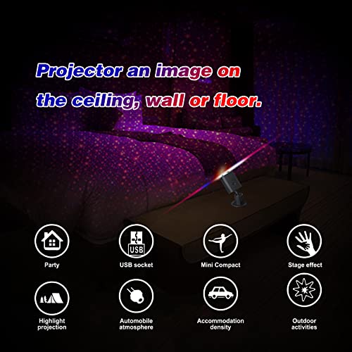 Usb Star Projector Night Light, 3 Colors 9 Lighting Modes, Portable Adjustable Romantic Car Interior Lights, Usb Car Roof Light Decor For Bedroom Party Ceiling (Blue&Red) #TOP6