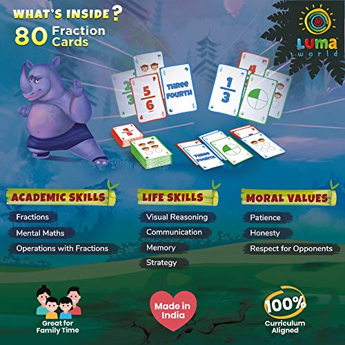 LUMA WORLD ADD LIFE TO LEARNING Fracto Educational Card Game for 8+ Years to Learn Fractions, Mental Math, Memory and Communication, Visual and Number Cards, 15 Minutes Game,2-4 Players, 80 Cards