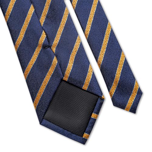 Image of DiBanGu Striped Tie Set for Men Silk Woven Plaid Necktie and Pocket Square Cufflinks Business Wedding