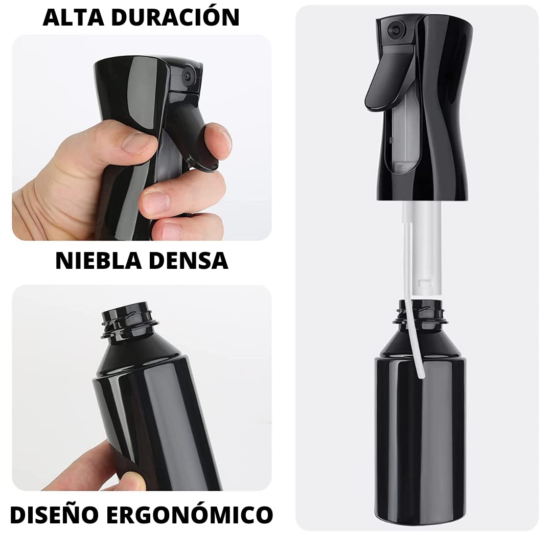 Pulverizador agua 200ml Niebla fina [2 unidades] Spray peluquería, hogar, limpieza, plantas y mascotas. Alta duración y difusión.… (Blanco y negro)