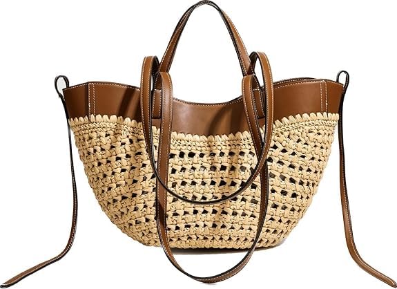 Bolso de cuero para mujer tejido de paja pequeño miniatura 1