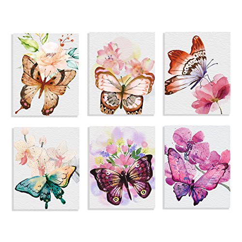 Yimehdan Watercolor Butterflies Wall Art Print -- Vintage Butterfly With Flower Canvas Print -- Nature Floral Artwork For Girls Bedroom Farmhouse Decor ( Set Of 6 ) -- Unframed -- 8X10 Inch #TOP28