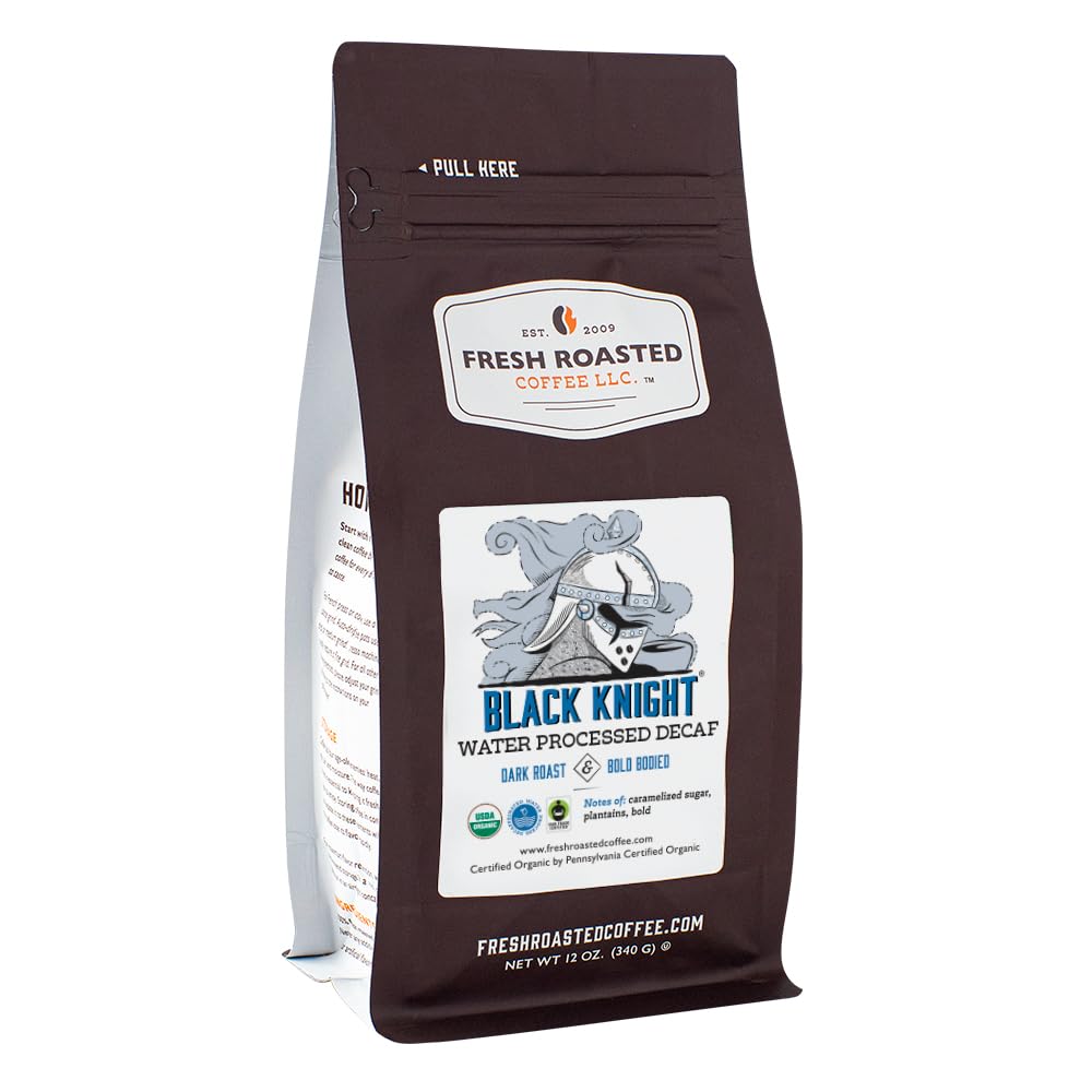 Fresh Roasted Coffee, Organic Black Knight Water-Processed Decaf | USDA Organic, Kosher | Dark Roast 12 oz Whole Bean