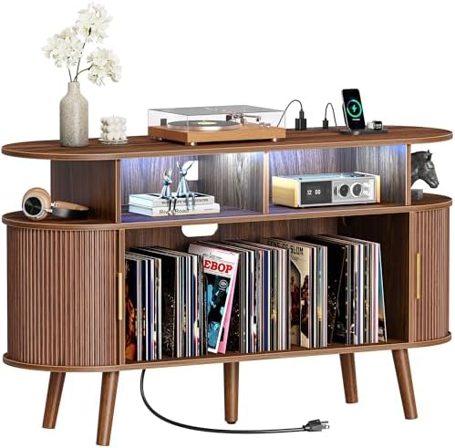 PRAISUN 47.2" Record Player Stand Walnut