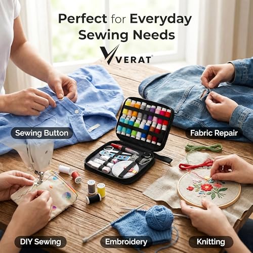 Image of 85 Pcs Sewing Kit with Box, Portable Sewing Supplies Set with 18 Thread Spools, Scissors, Needles, Tape Measure for DIY, Beginners, Adults, Emergency, Travel & Stitching Items Box for Home Ladies, Multipurpose, Travel