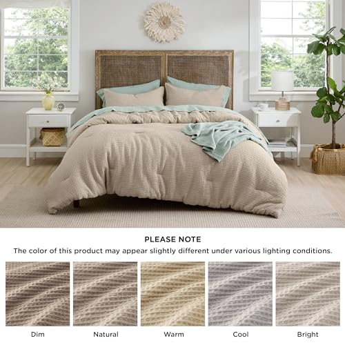 Image of Bedsure Waffle Comforter Set Full, Khaki Soft Bedding, Waffle Weave Bed Set, 3 Pieces, 1 Comforter (82 inchx86 inch) and 2 Pillow Shams, Cotton Shell and Polyester Lining for All Seasons