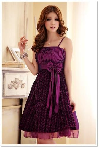 Amazon Co Jp Julie Fain Art ジュリー フェイン アート エビちゃん系 紫 ワンピース パープル パーティー 通販 花 飾り リボン バラ レディース 結婚式 婚活 フォーマル 1003 服 ファッション小物