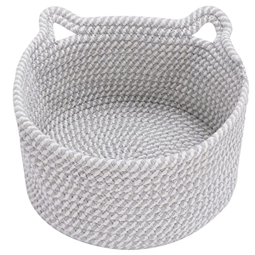 Linkidea Cotton Rope Woven Toilet Paper Basket, Bathroom Countertop Organizer Basket Bin, Toilet Paper Rolls Tissue Storage Container Holder with Cute Cat Ears Design