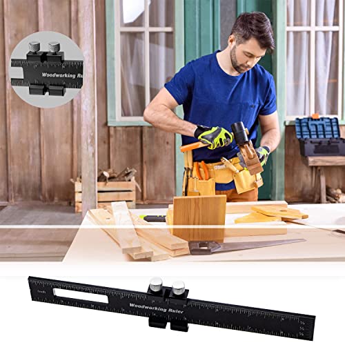 Woodworking Ruler Precision Pocket Rule - 6 Inch Metal Slide Stop Marking Ruler Metric Inch Measuring Wood Working Scribing Rulers Measure Tools - Engineers Woodwork Adjustable Sliding Ruler #TOP5