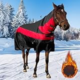 Horse Turnout Blanket,1600D Waterproof Medium Weight Winter Blanket for Horse, (220g Filling) with Detachable Neck Cover, Horse Blanket for Real Horses