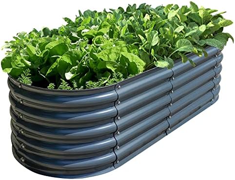 OLLE 17" Tall Raised Garden Bed Kit Fruits Vegetables Flowers Planter Box 12-in-1 Galvanized Planter Boxes for Outdoors Size 5X5 Feets 8X2 Feets, Midnight Grey 17" Tall