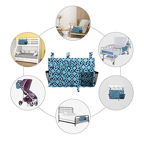 Image of Surblue Bedside Caddy Hanging Organizer Storage Bag for Bunk and Hospital Beds, College Dorm Rooms, Baby Bed Rails, Camp (8 Pockets), Blue Plaid