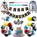 D2ucco 35 Stück Galaxy Wars Geburtstagsfeier Favor Supplies für Kinder,Schwarze Serie Geburtstag Banner Darth Vader Kuchen Topper Dekor Luftballons Krieg Lichtschwert BB8 Roboter Aluminiumfolie Ballon