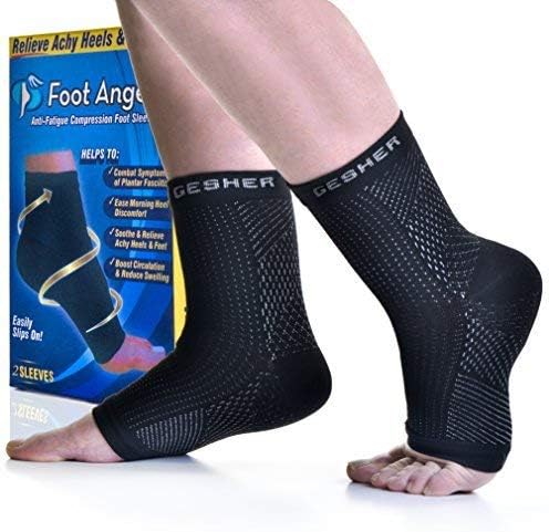 GESHER Compression Foot Socks, Arch Support and Ankle, Light Weight Foot Brace with Arch, Fasciitis Plantar Compression Sleeves, Foot Orthotics Heel Supportsocks, Black